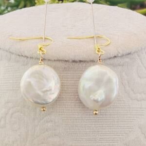Classic Coin Pearl Earrings with 14ct Gold Filled Hooks Handmade Smart Looking